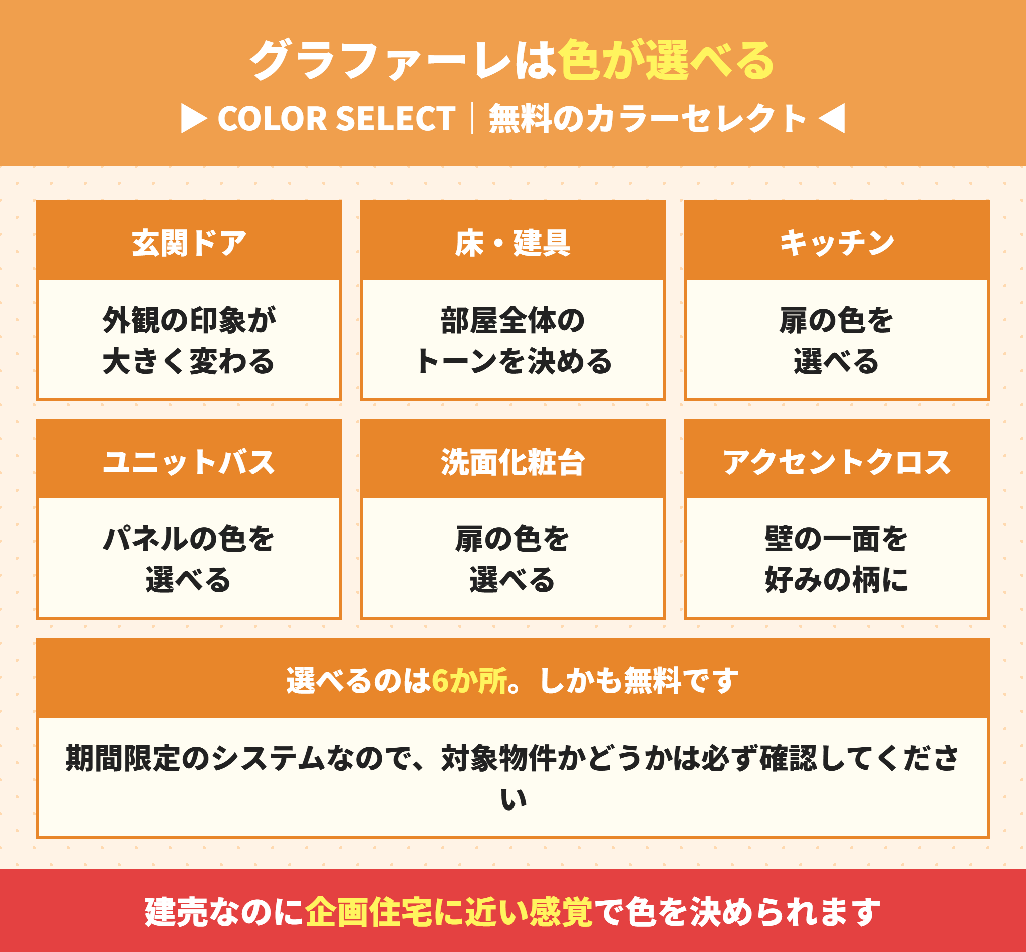 タクトホームのCOLOR SELECTで選べる6か所の色