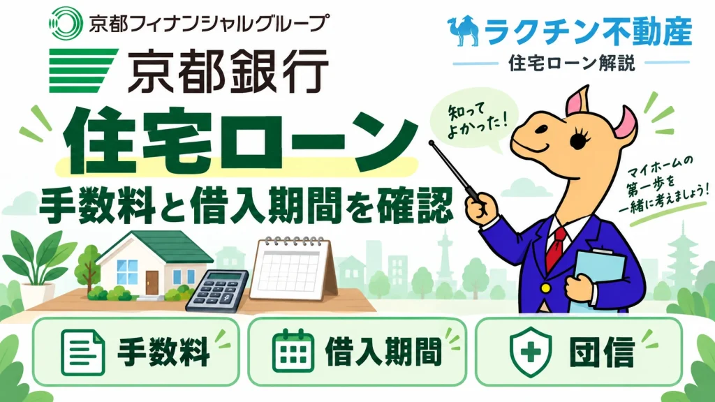 京都銀行。住宅ローン。手数料と借入期間を確認。手数料。借入期間。団信